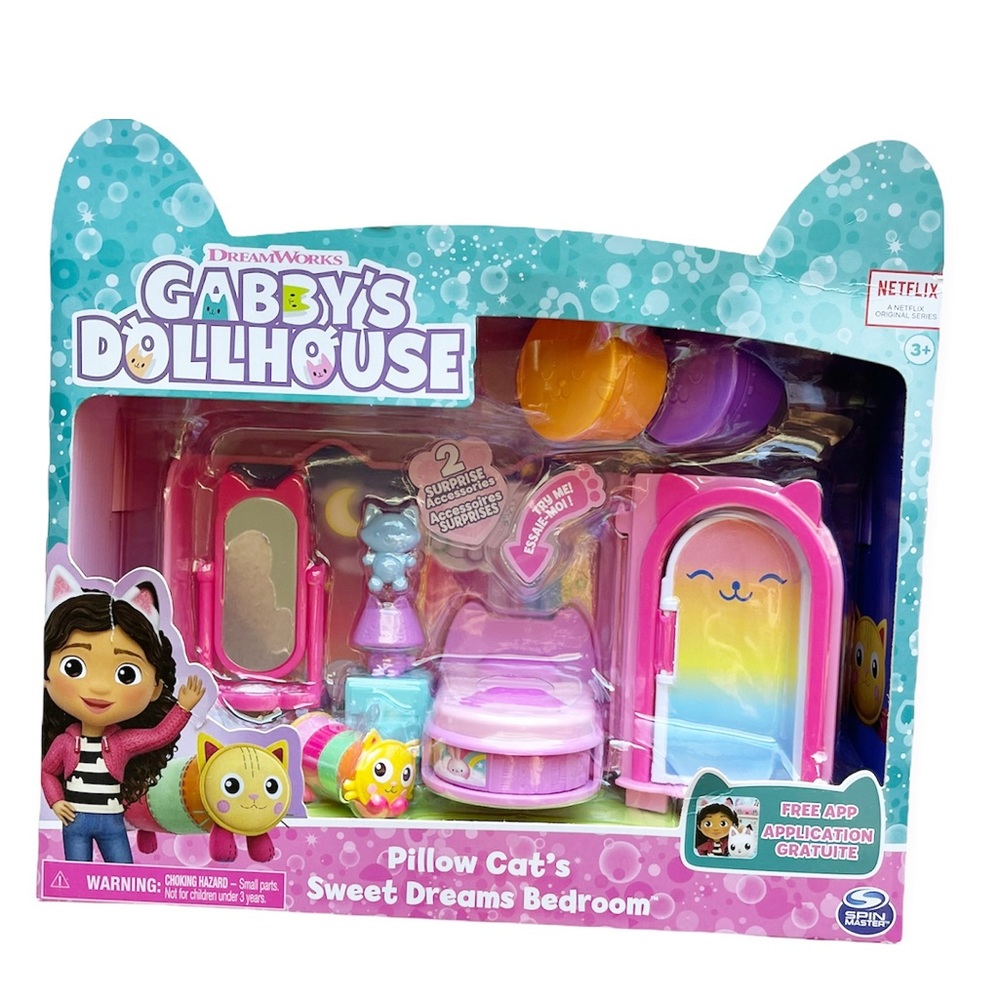 New Toy Gabby’s Dollhouse Pillow Cat’s Sweet Dreams Bedroom 9 pcs Toy Set
